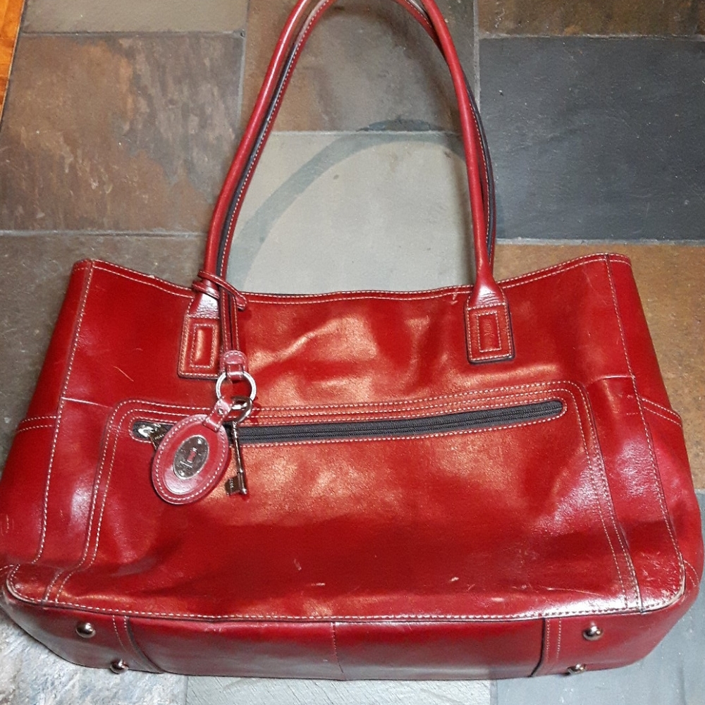 Large Red Leather Fossil bag